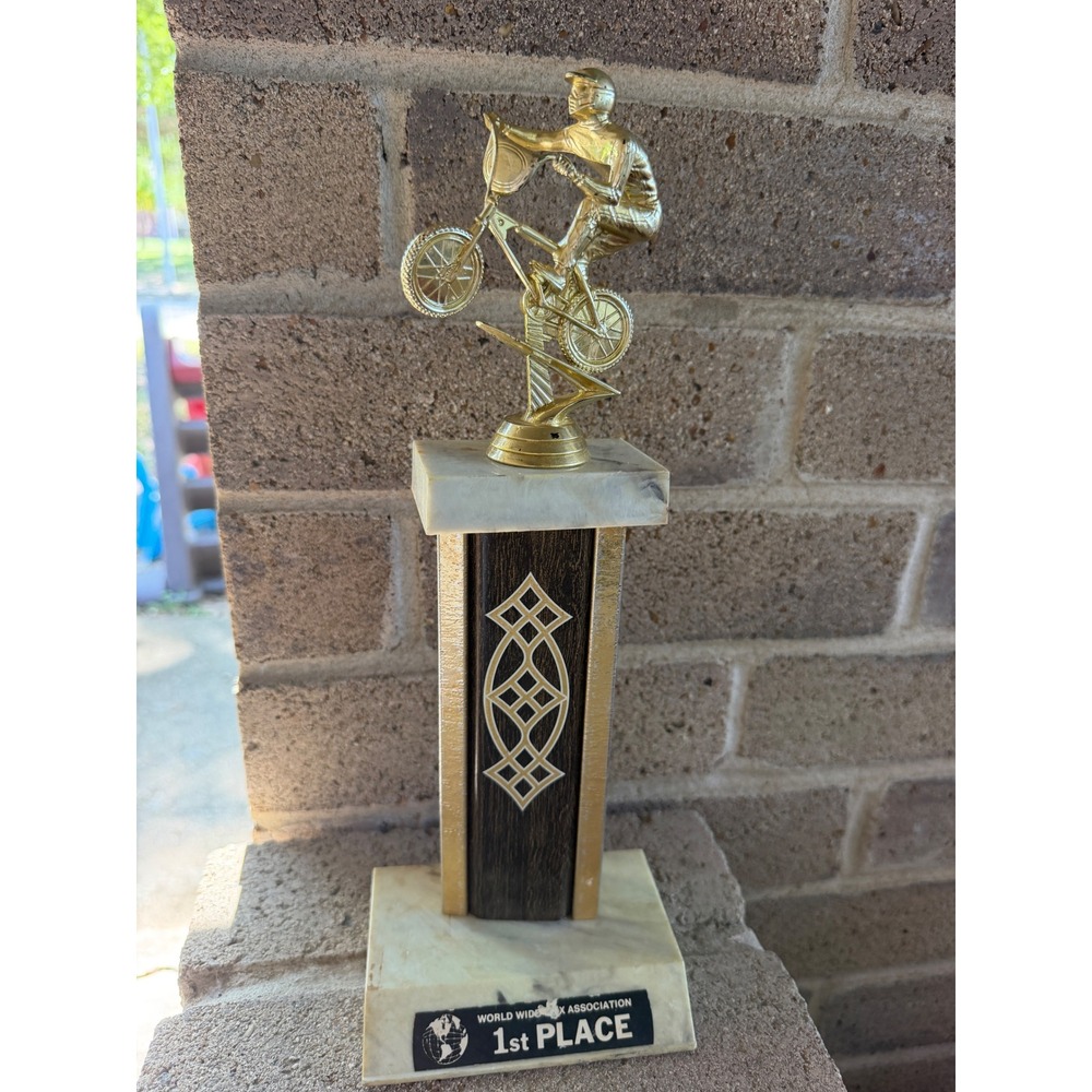 Vintage World Wide BMX Association 1st Place Trophy Gold Tone Rider Collectible